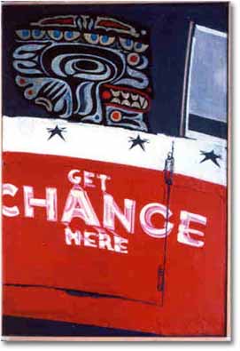 painting entitled 'Composition w/a Kwakintle Mask ('Get Change Here')', from 1980
