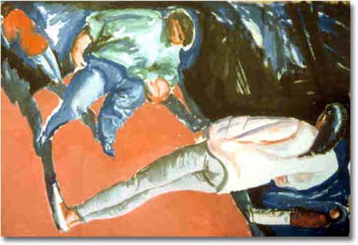 painting entitled 'Image of Mission St #6 (w/a Fat Woman in Green Blouse)', from 1989