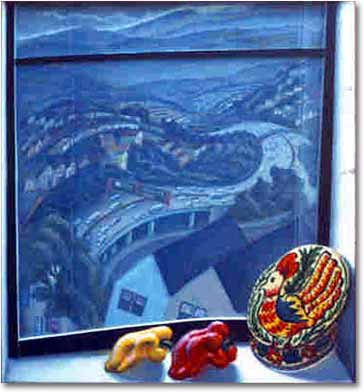 painting entitled 'Still-Life w/View of Freeway 101', from 1988